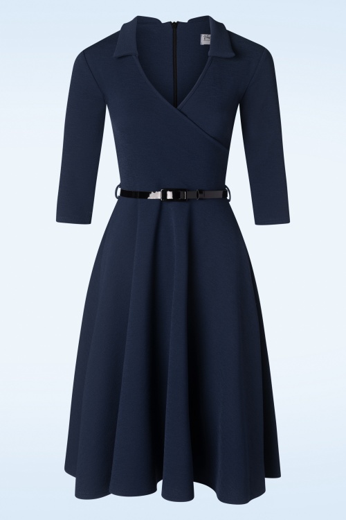 Vintage Chic for Topvintage - Elena swingjurk in marineblauw 3