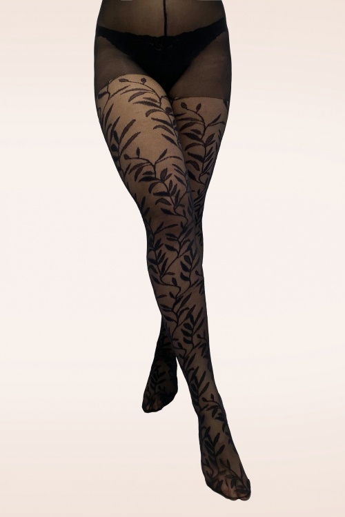 Pamela Mann - Curvy superstretch panty met bladpatroon in zwart