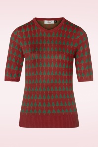 Banned Retro - Merry holiday tree trui in rood 