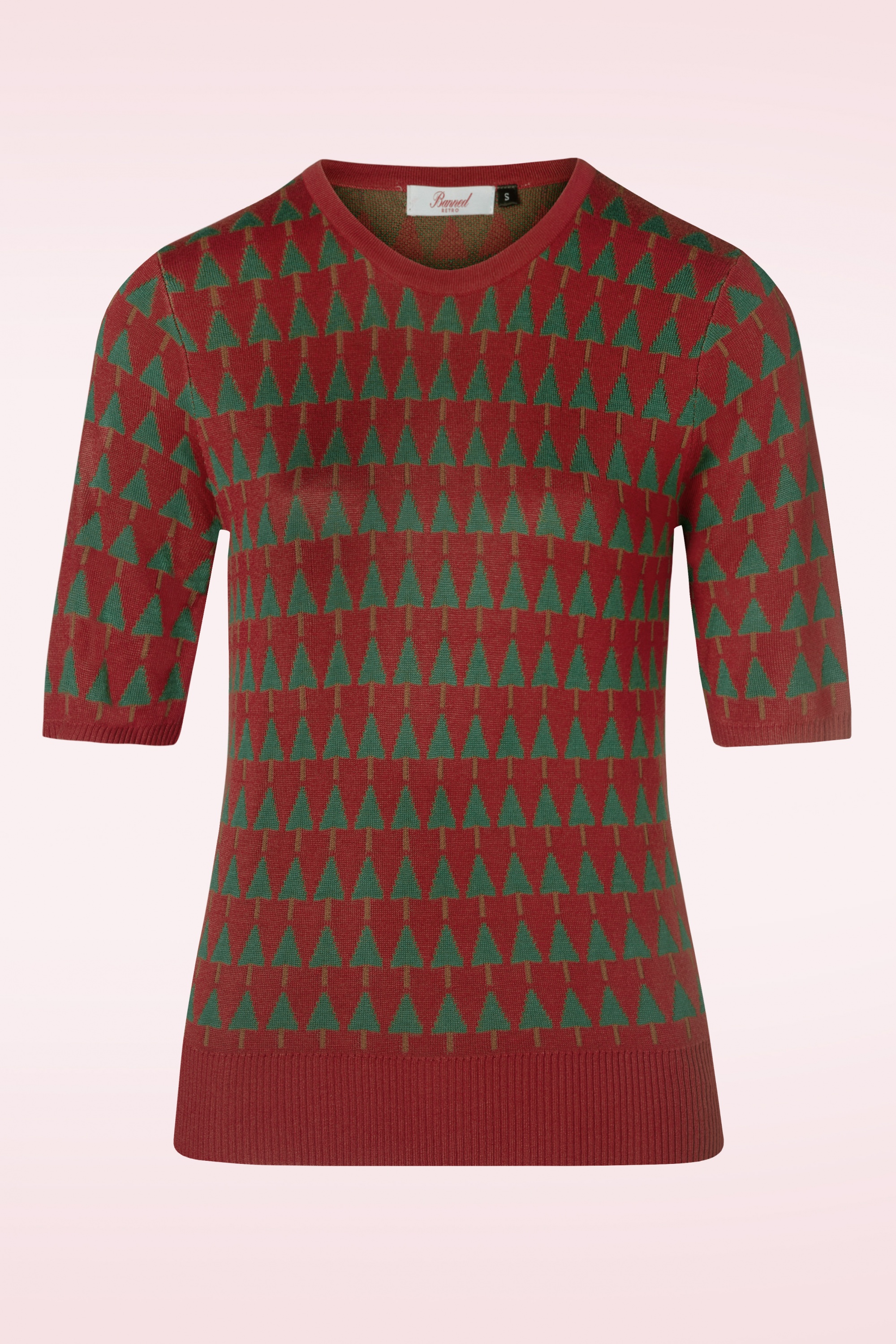 Banned Retro - Merry holiday tree trui in rood 