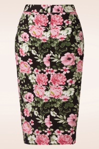 Banned Retro - Pink bloom pencil rok in roze 4