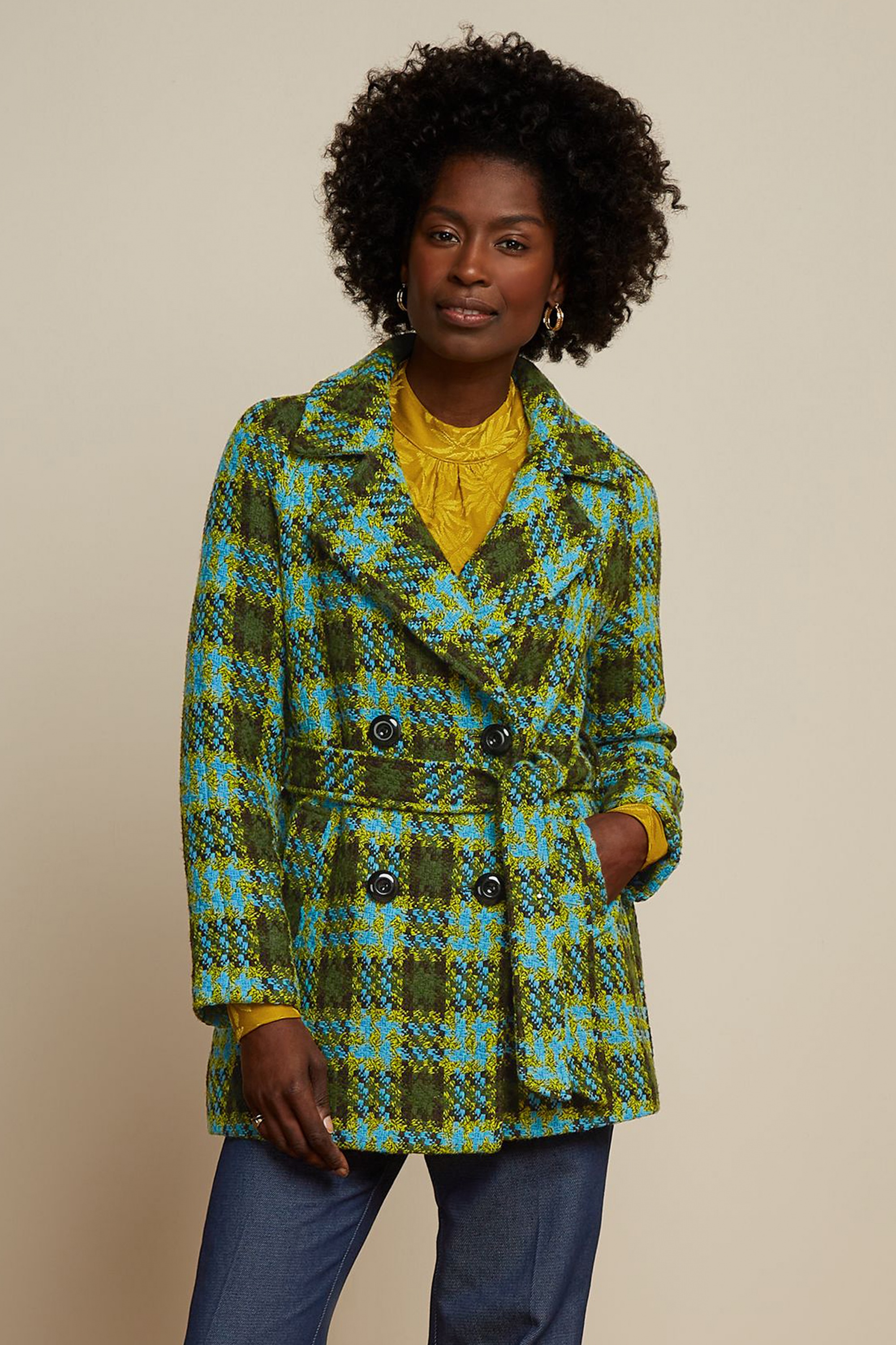 Green check coat womens best sale