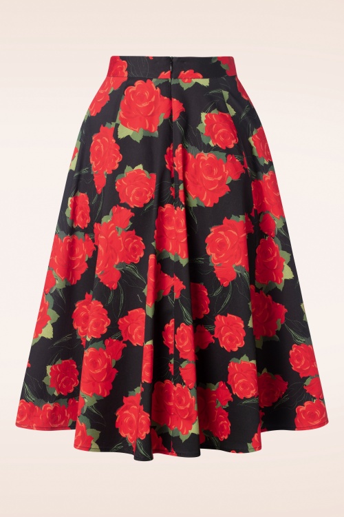 Topvintage Boutique Collection - Topvintage exclusive ~ Adriana Roses swingrok in zwart en rood 3