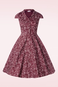 Topvintage Boutique Collection - Exclusief bij Topvintage ~ Angie Swing Jurk in Bordeaux met wit lijnen  5