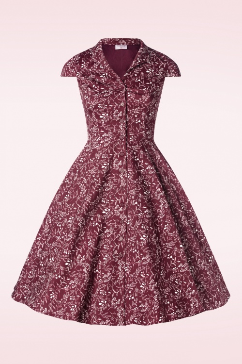 Topvintage Boutique Collection - Exclusief bij Topvintage ~ Angie Swing Jurk in Bordeaux met wit lijnen  5