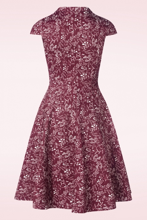 Topvintage Boutique Collection - Exclusief bij Topvintage ~ Angie Swing Jurk in Bordeaux met wit lijnen  4