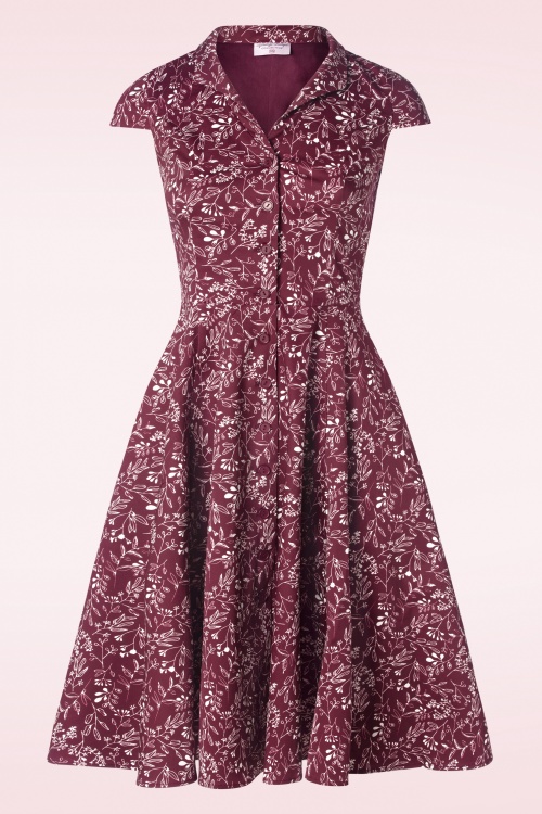 Topvintage Boutique Collection - Exclusief bij Topvintage ~ Angie Swing Jurk in Bordeaux met wit lijnen  3