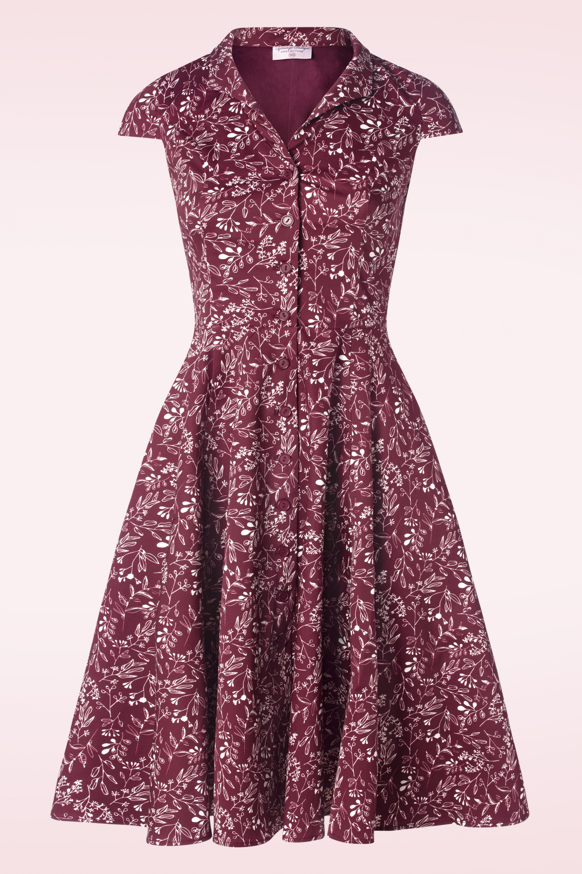 Topvintage Boutique Collection - Exclusief bij Topvintage ~ Angie Swing Jurk in Bordeaux met wit lijnen  3