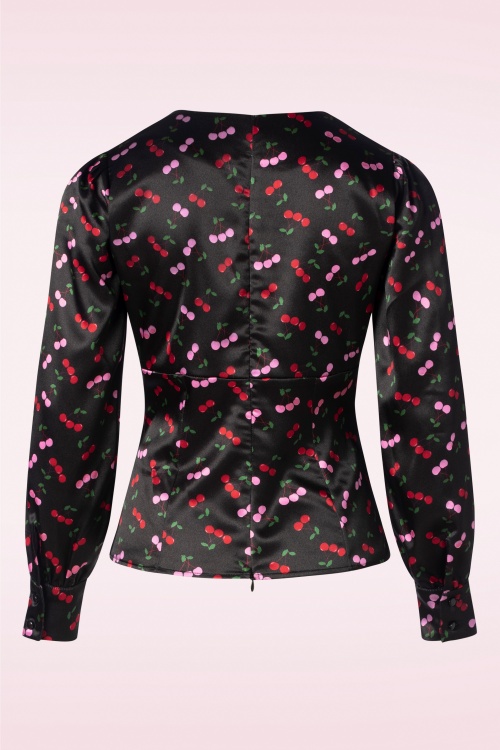 Glamour Bunny - Harriet blouse met kersenprint in zwart  4