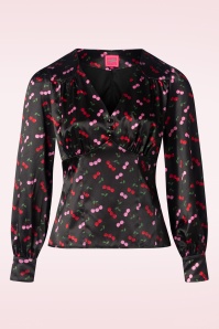 Glamour Bunny - Harriet blouse met kersenprint in zwart  3