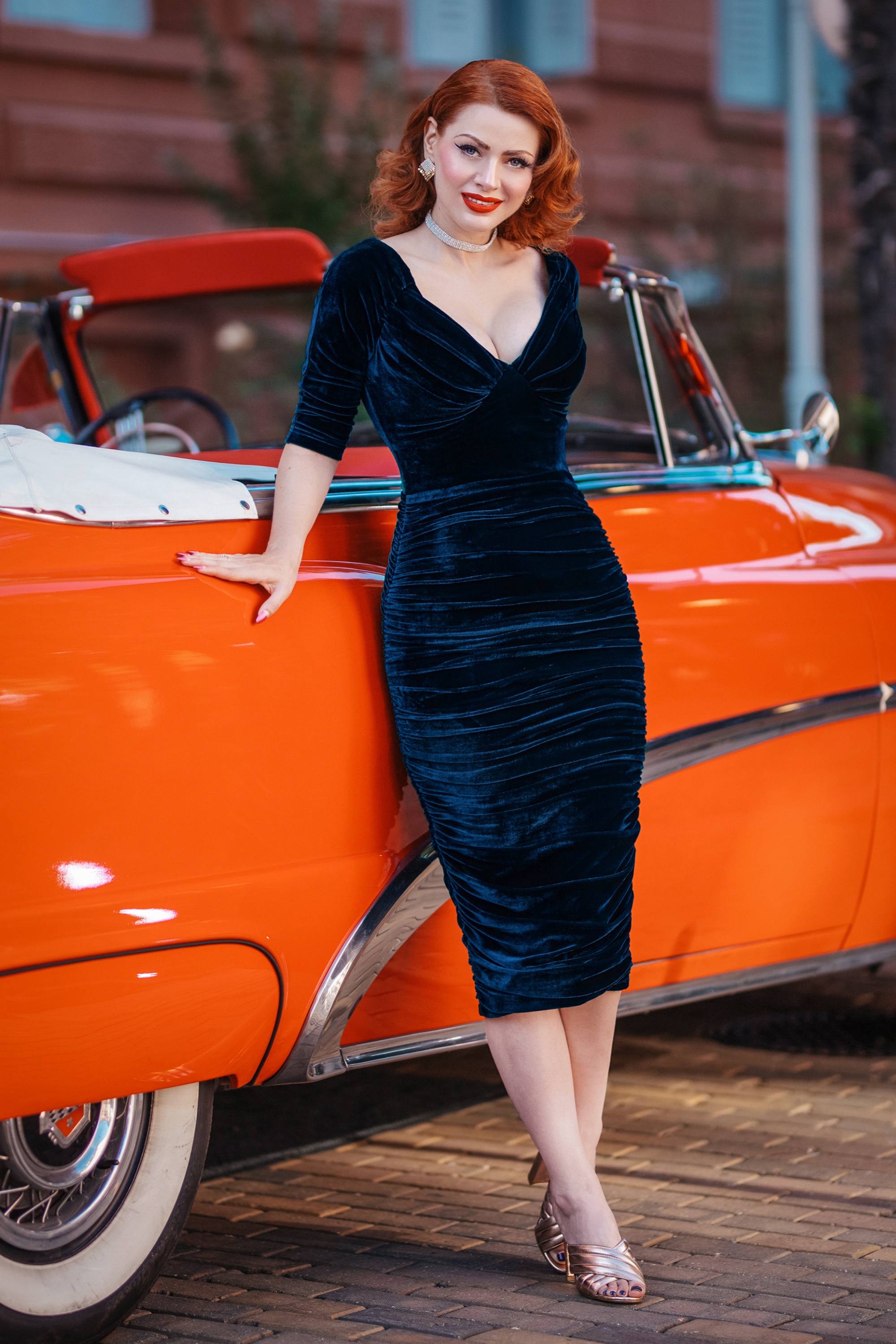 Glamour Bunny - Marilyn pencil jurk in marineblauw 3