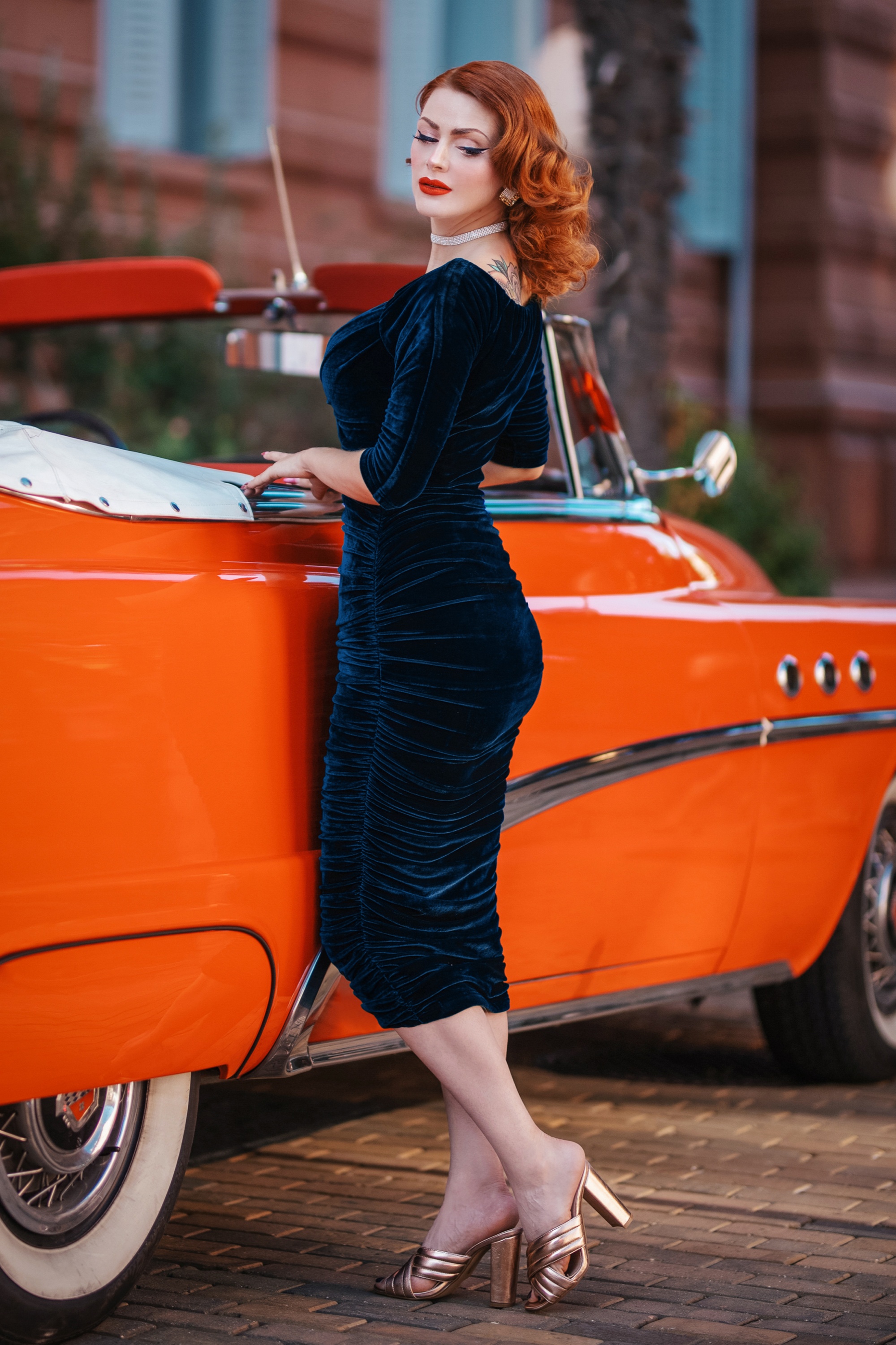 Glamour Bunny - Marilyn pencil jurk in marineblauw 4