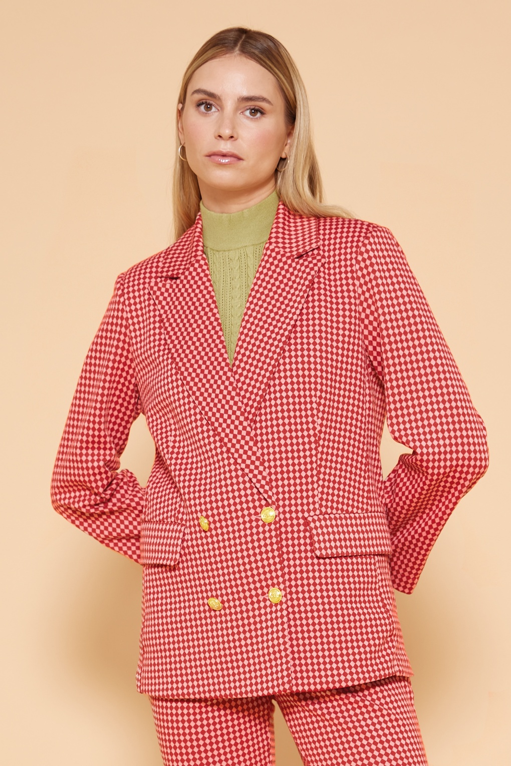 Blazer Margot en Tricot Rouge à Losanges