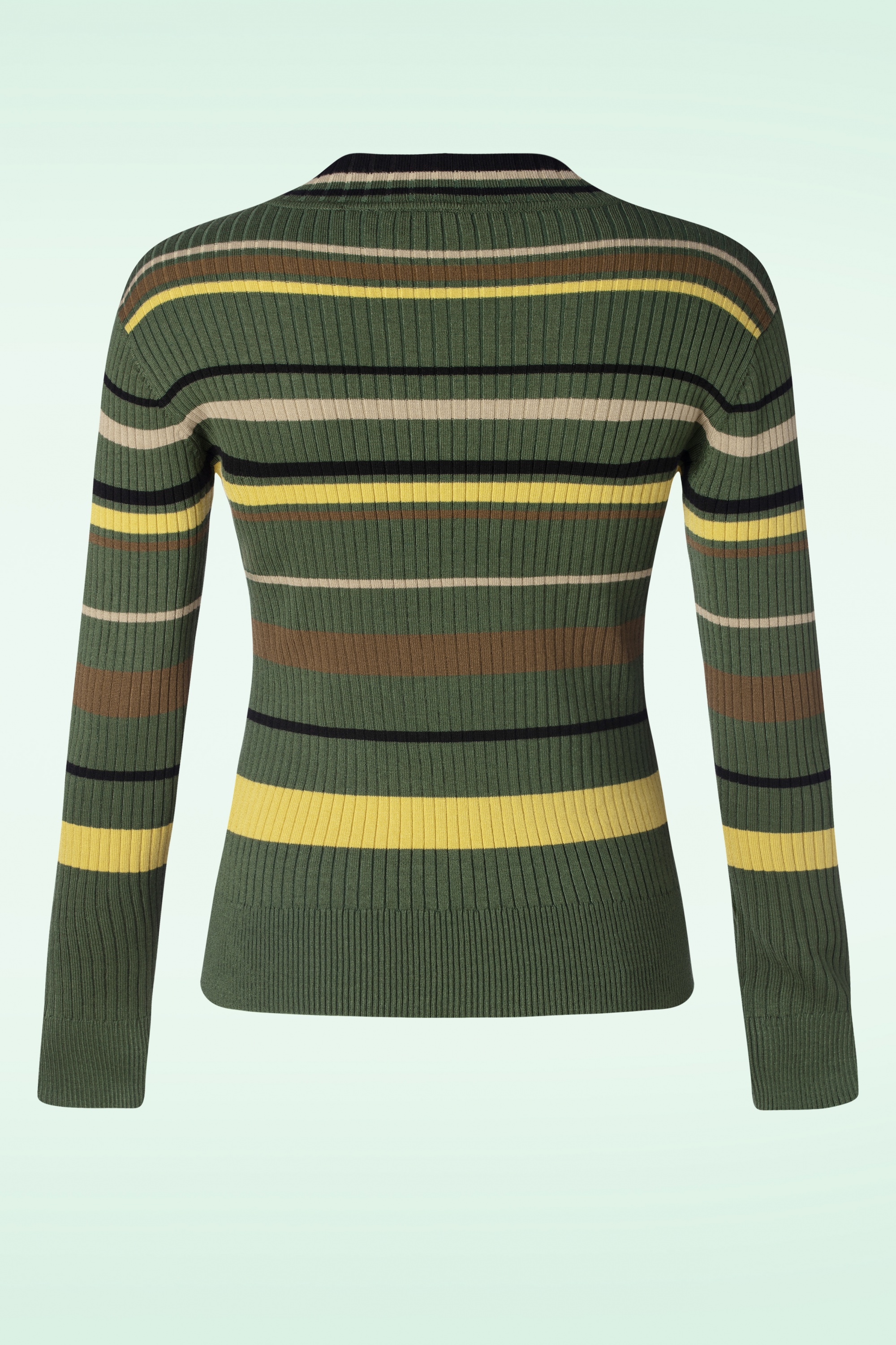 Vixen - High Neck Striped trui in donker olijfgroen 2