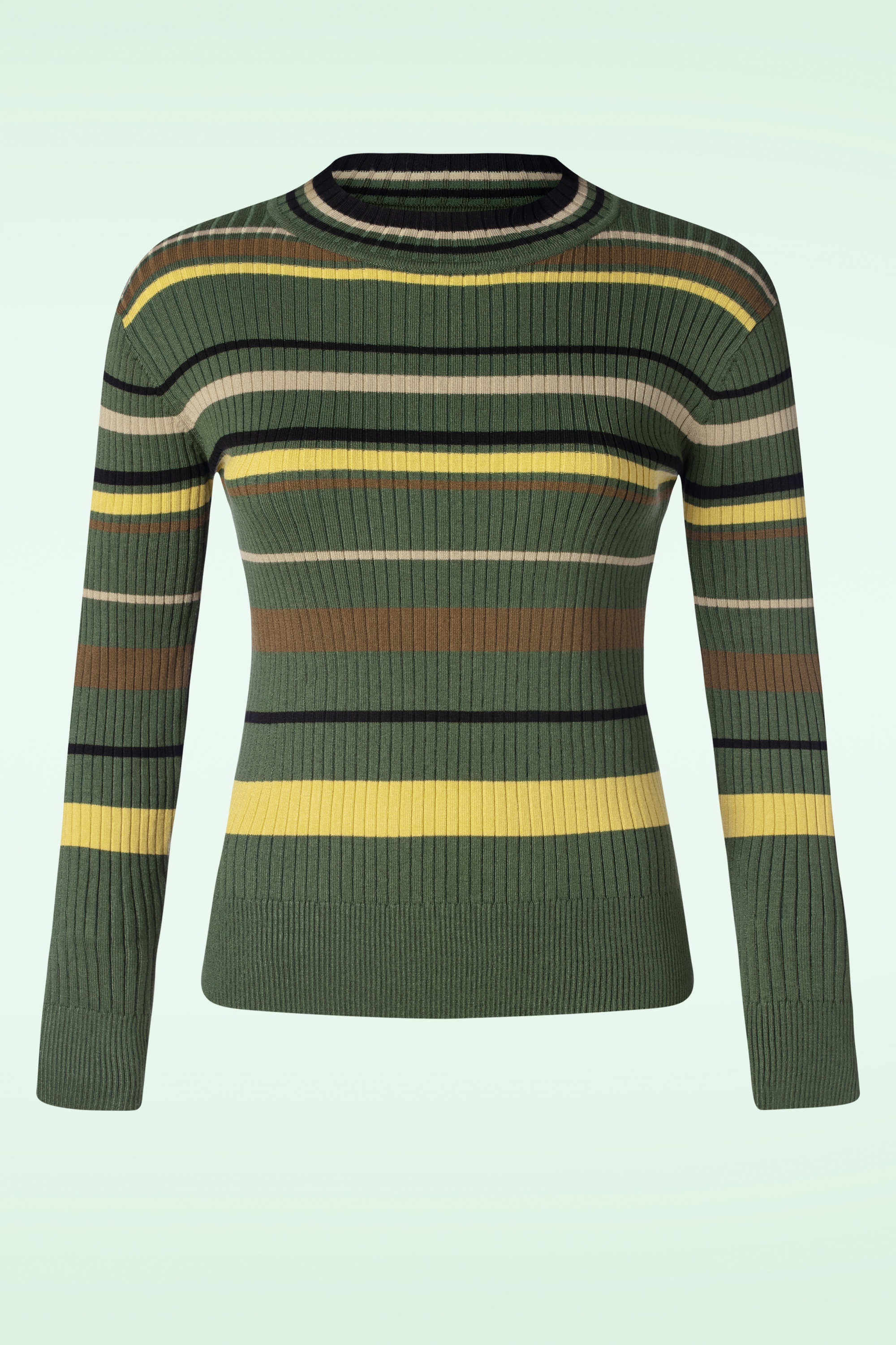 Vixen - High Neck Striped trui in donker olijfgroen