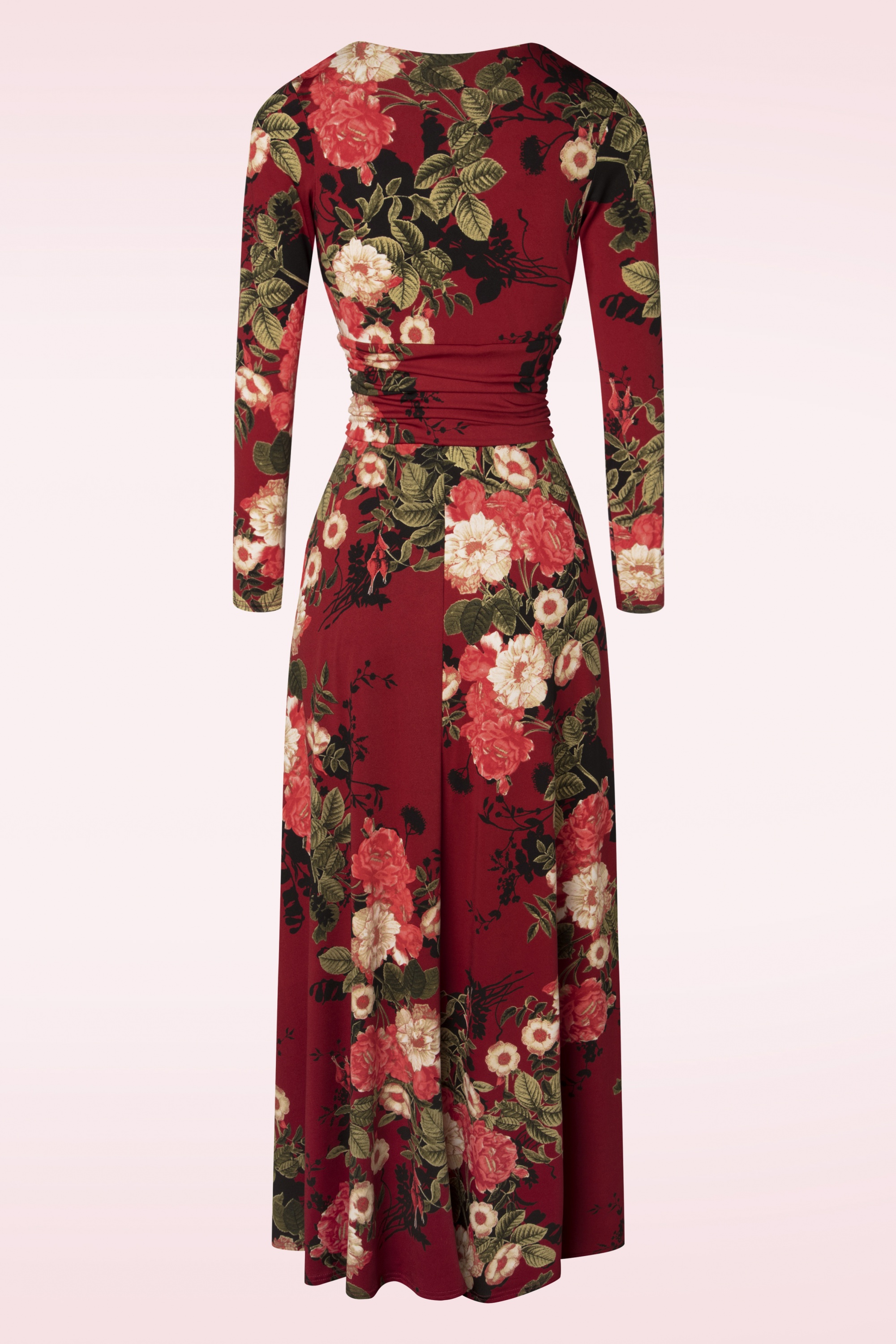 Vintage Chic for Topvintage - Maribelle overslagmaxi-jurk met bloemen in rood 2