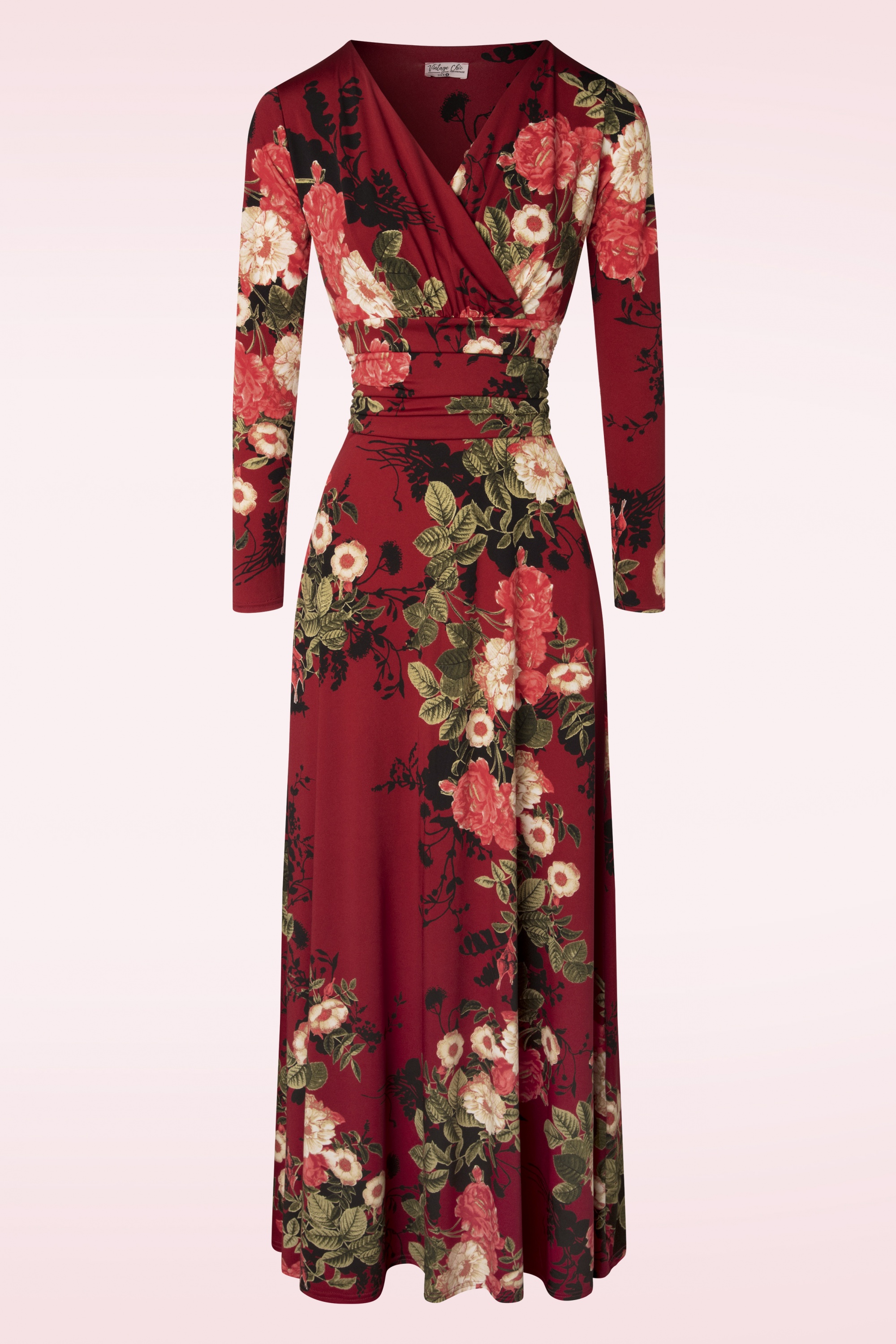 Vintage Chic for Topvintage - Maribelle overslagmaxi-jurk met bloemen in rood