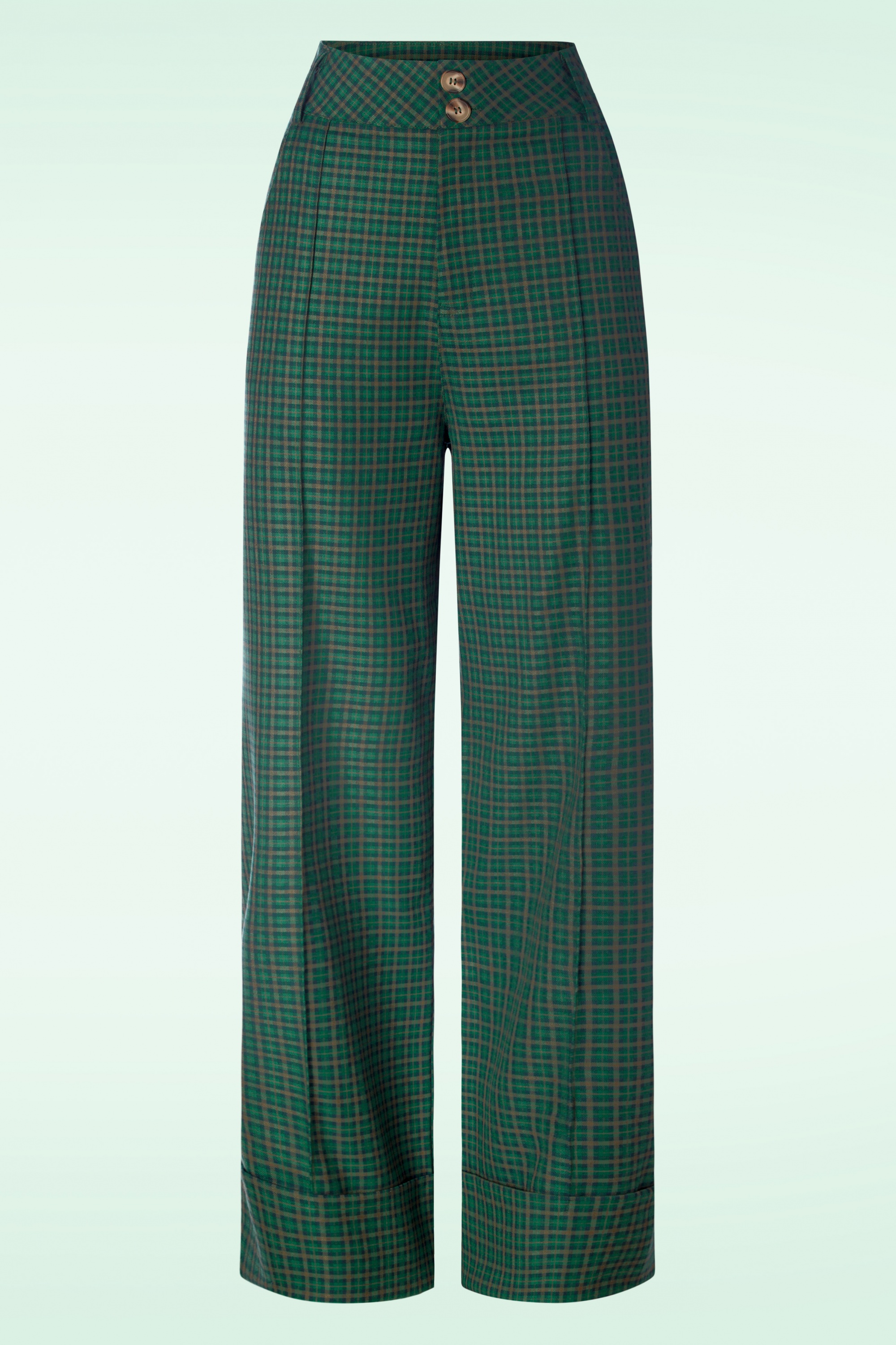 Vixen - Mini Check Turn Up broek in groen 2