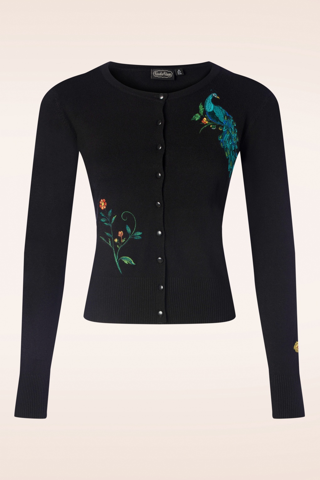 Vixen Peacock Floral Embroidered Cardigan in Black Shop at Topvintage