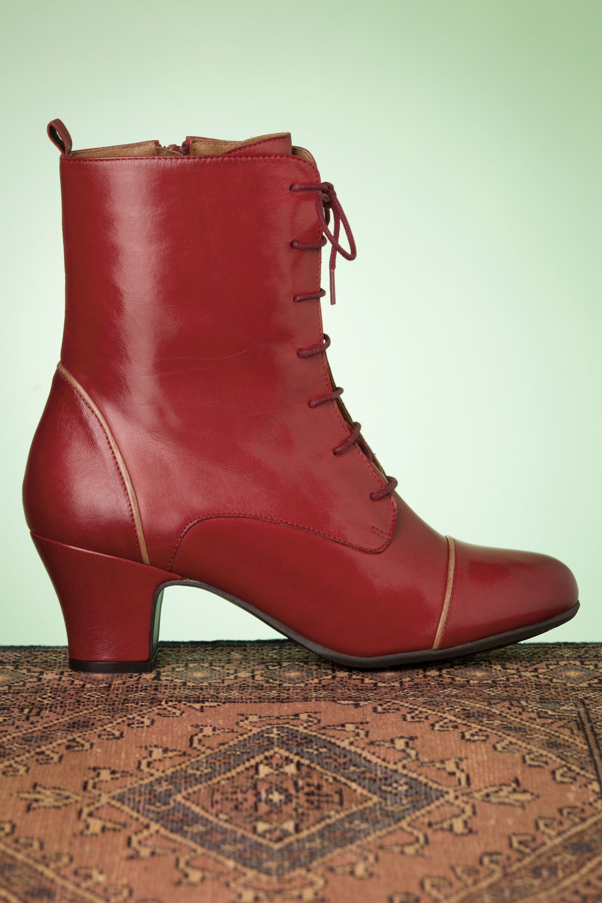 40s Fabian Leather Ankle Booties in Red