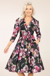 Hearts & Roses - Fiona floral swing jurk in zwart