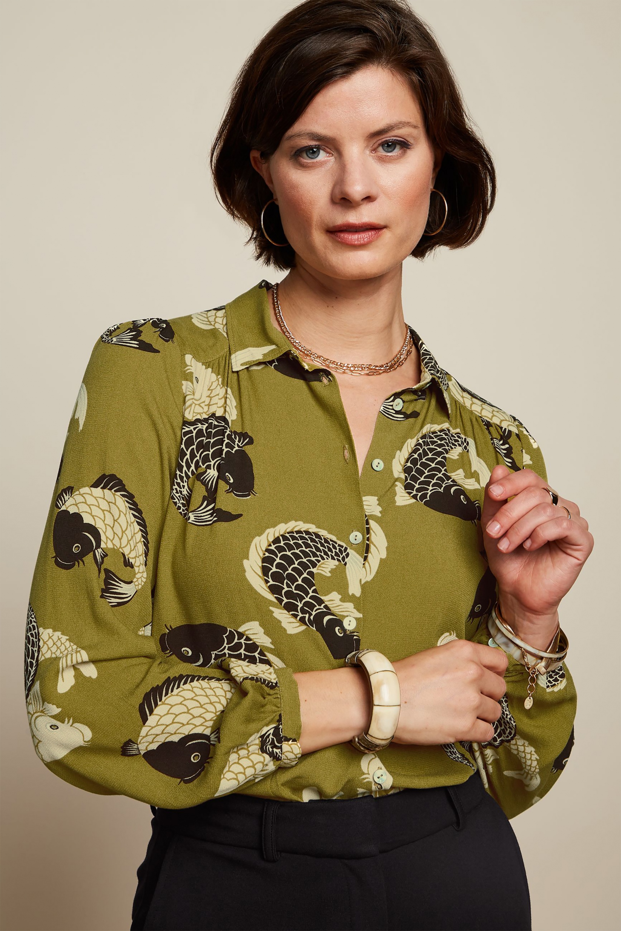 King Louie - Carina Koi blouse in chartreuse geel