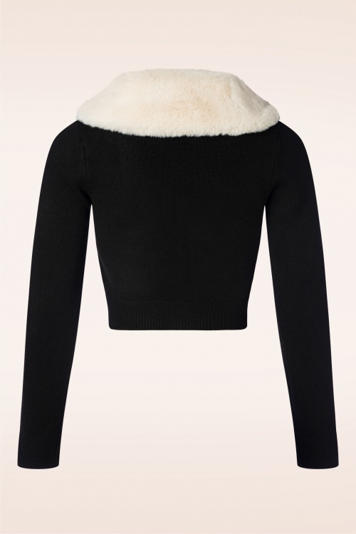 Fiora Fur Collar Cardigan in Black