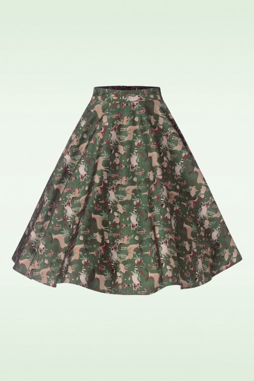 Banned Retro - Woodland creature swing rok in groen 3