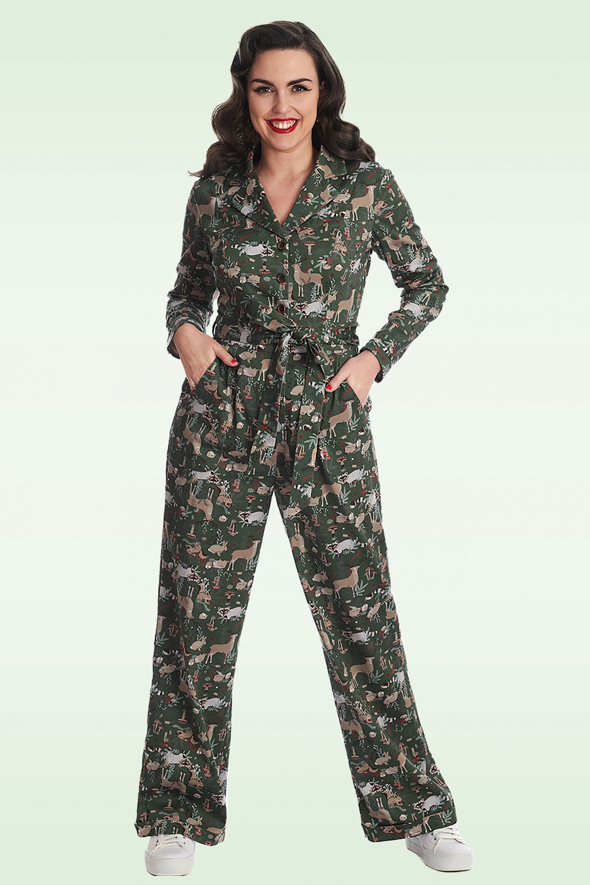 Banned Retro - Woodland Creatures Jumpsuit in groen 2