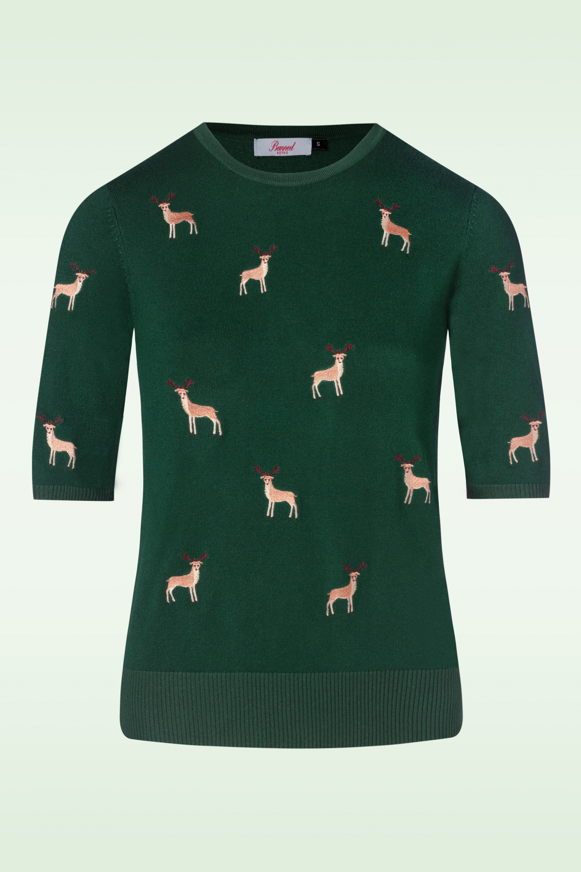 Banned Retro - Sweet deer trui in groen 2