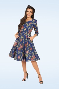 Hearts & Roses - Olivia flower swing jurk in blauw