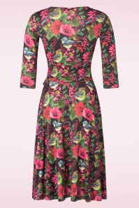 Vintage Chic for Topvintage - Aria floral bird print swing jurk in zwart 2