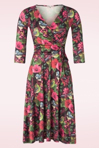 Vintage Chic for Topvintage - Aria Floral Bird Print Swing Dress in Black