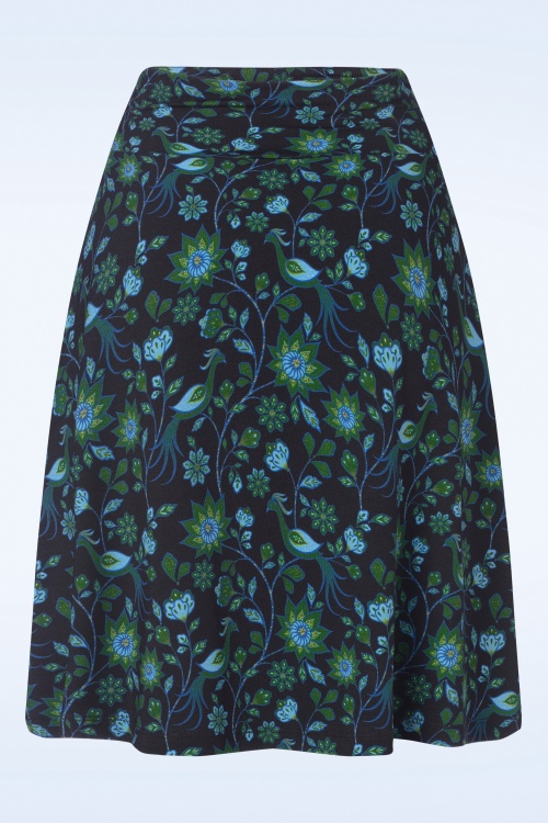 LaLamour - Esmee Retro Birds korte rok in donkerblauw en groen 2