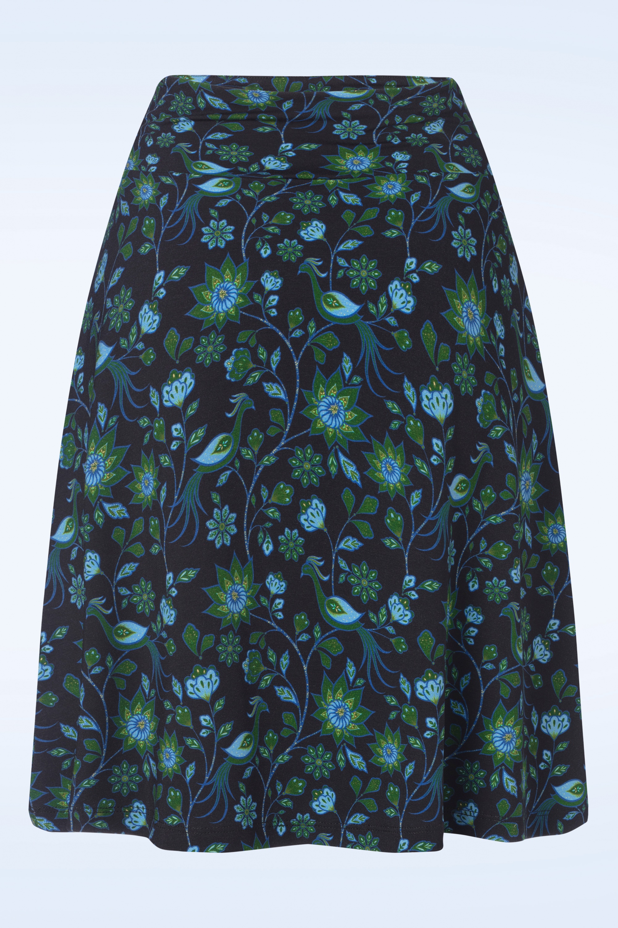 LaLamour - Esmee Retro Birds korte rok in donkerblauw en groen 2