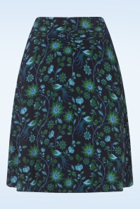 LaLamour - Esmee Retro Birds korte rok in donkerblauw en groen