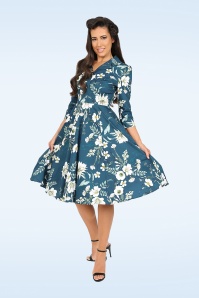 Hearts & Roses - Milou bloemen swing jurk in blauw