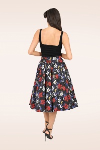 Hearts & Roses - Milly floral swing rok in zwart 2