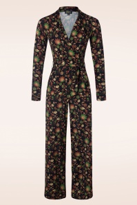 LaLamour - Diana Retro Birds Jumpsuit in donkerblauw en bruin