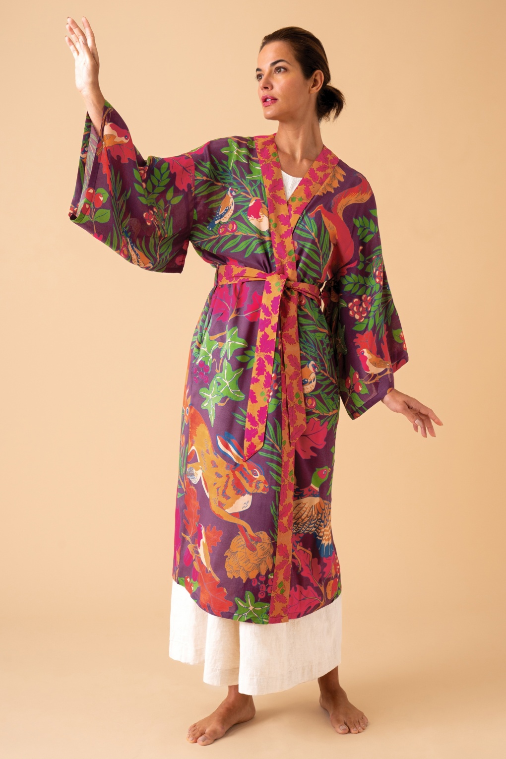 Powder Winter Wonderland Lange Kimono Gown in Paars | Shop bij Topvintage