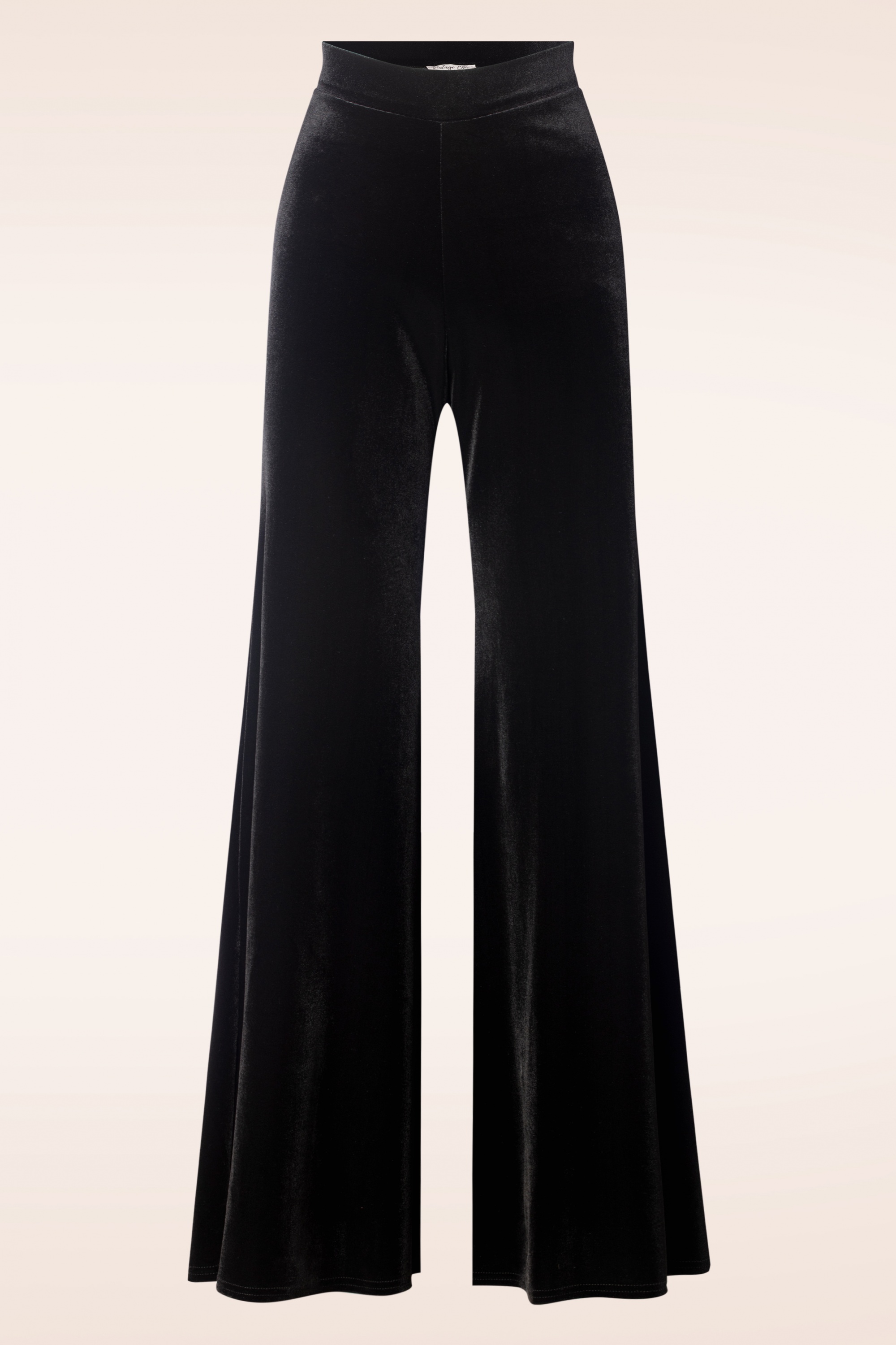 Vintage Chic for Topvintage - Victoria Velvet Wide Leg Broek in Zwart 2