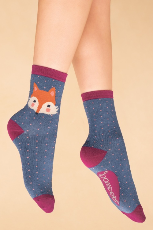 Powder - Cheeky Fox Face Sokken in Denim Blauw