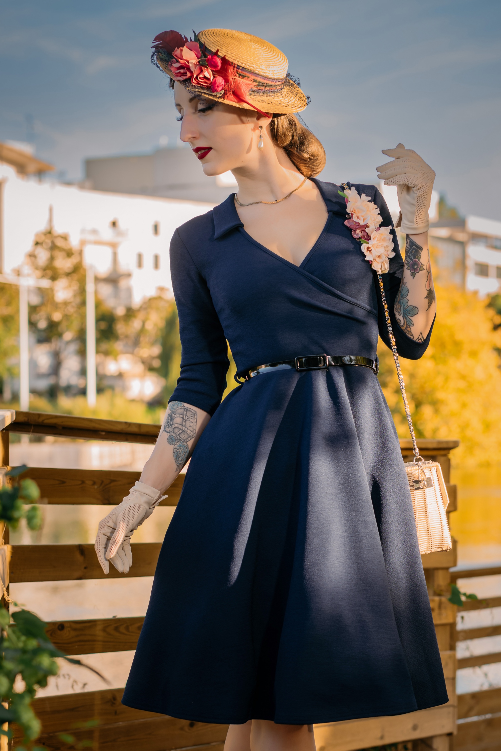 Vintage Chic for Topvintage - Elena swingjurk in marineblauw