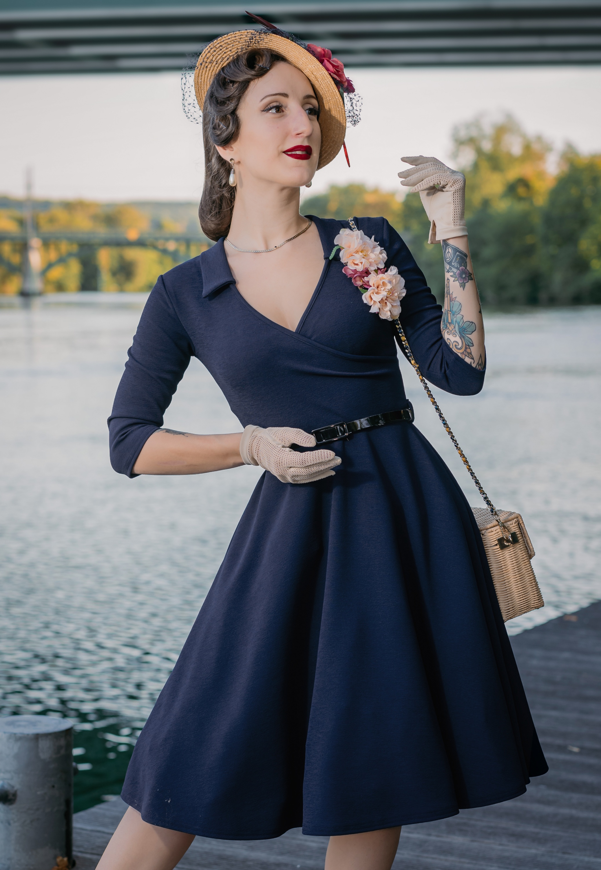 Vintage Chic for Topvintage - Elena swingjurk in marineblauw 2