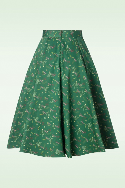 Topvintage Boutique Collection - Exclusief bij Topvintage ~ Adriana Xmas Swing Rok in Donker Groen 3