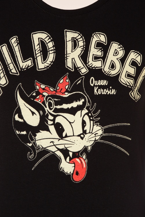 Queen Kerosin - T-Shirt Wild Rebel Années 50 en Noir 2