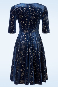 Topvintage Boutique Collection - Exclusief bij Topvintage ~ Eliane Velvet Stars Swing Jurk in Marineblauw 3