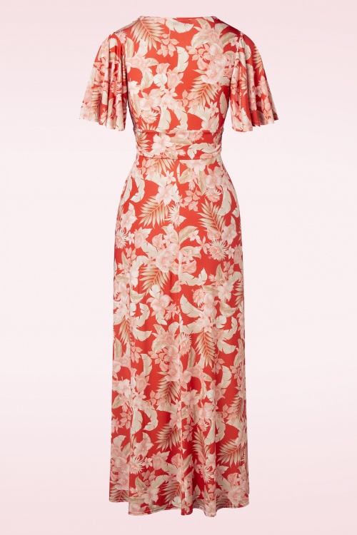 Vintage Chic for Topvintage - Helene gekruiste maxi jurk met tropische bloemen in oranje 2