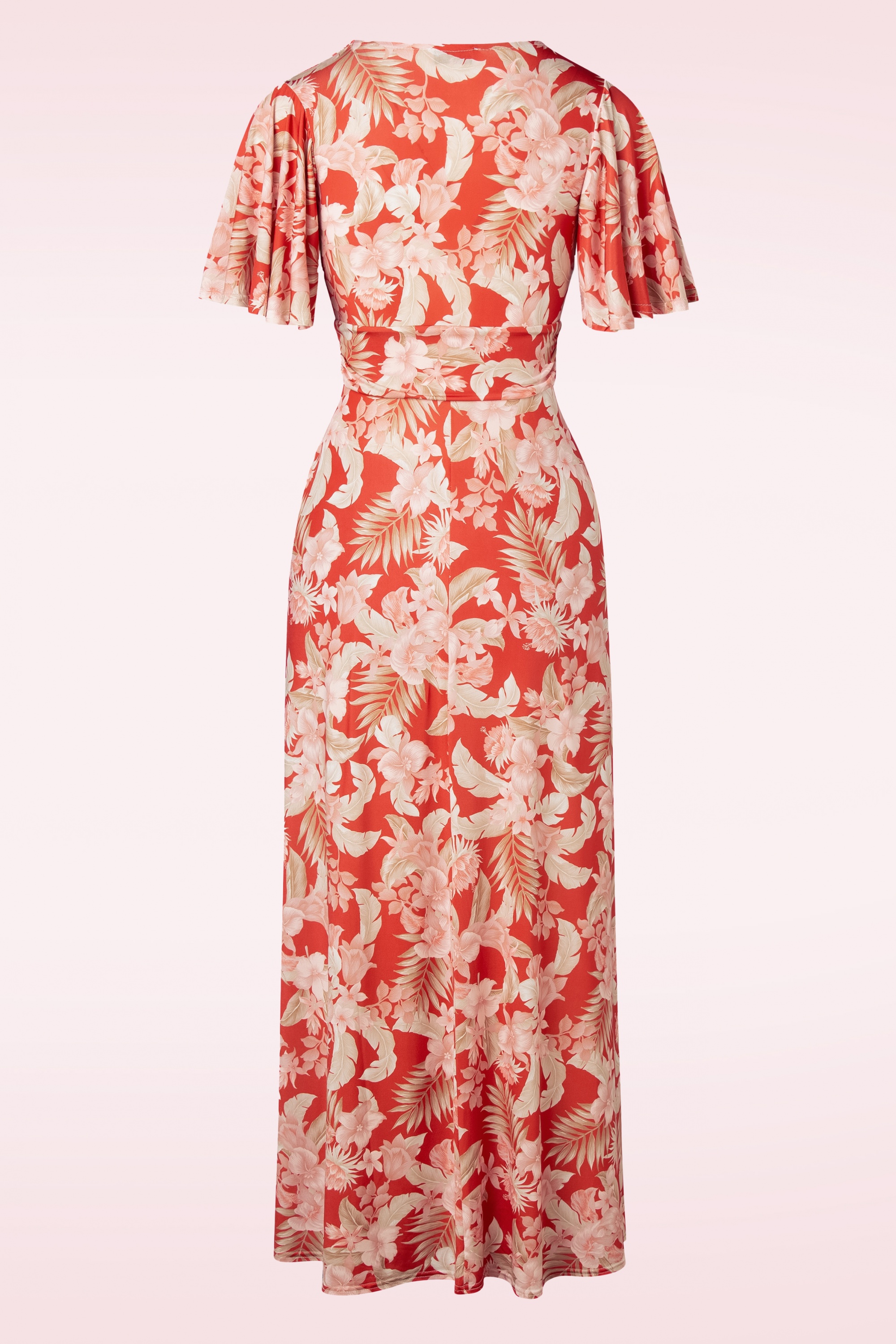 Vintage Chic for Topvintage - Helene gekruiste maxi jurk met tropische bloemen in oranje 2