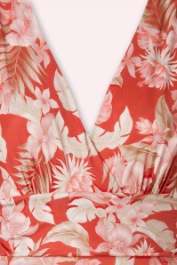 Vintage Chic for Topvintage - Helene gekruiste maxi jurk met tropische bloemen in oranje 3
